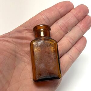 8-S-B Vintage Amber Glass Medicine Apothecary Bottle Small Collectible Tiny Vial